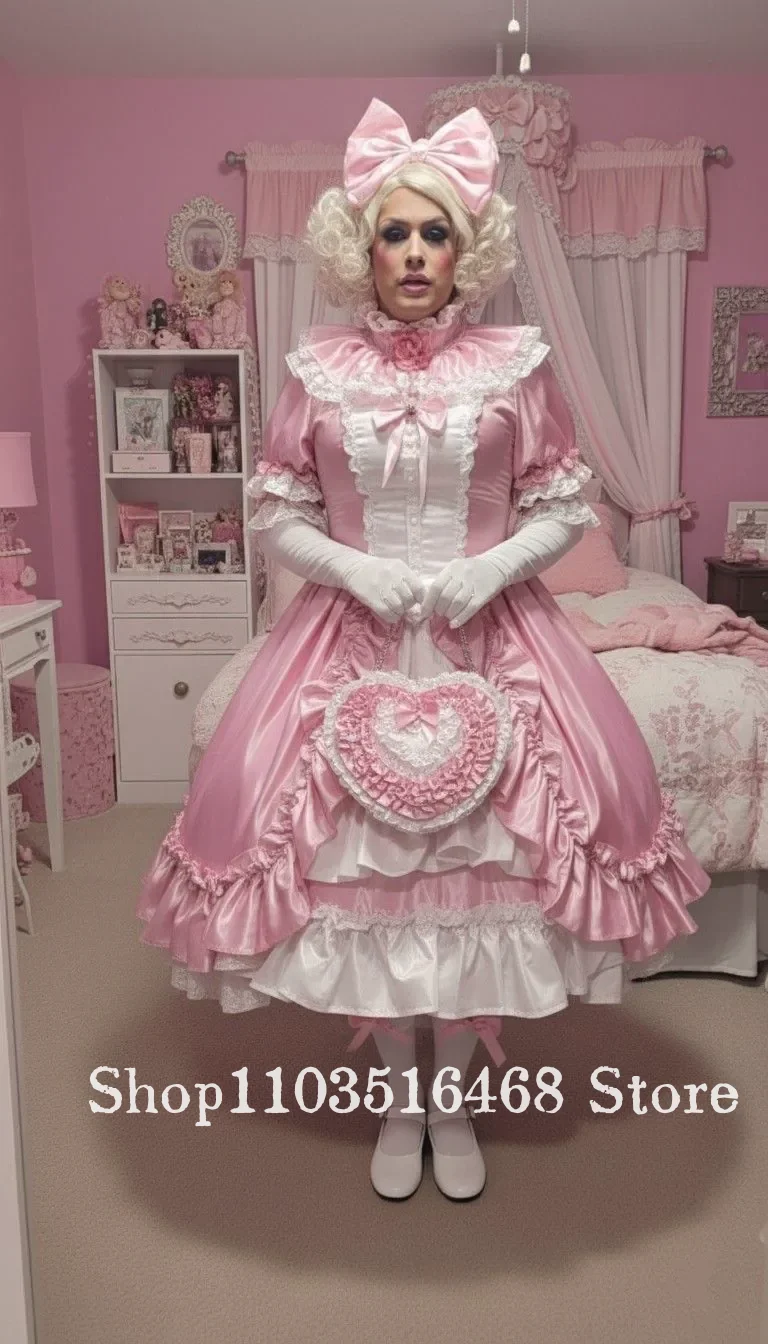 Blassrosa Satin-Klassisches Sweet-Lolita-Ballkleid, maßgeschneidertes Spitzen-Rokoko-Partykleid, Geburtstagskleid, Kleid für besondere Anlässe
