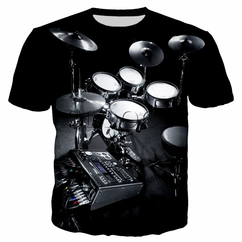 3D Print Musical Instrument Funny T-shirt Electronic Drum Shirt Rock Music Hip-Hop Style Casual Short Sleeve Tops