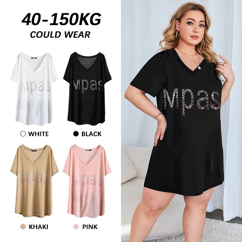 【Camiseta plus size】 (150kg poderia usar) coreano oversize moda feminina camiseta solta plus size camiseta moda com decote em v