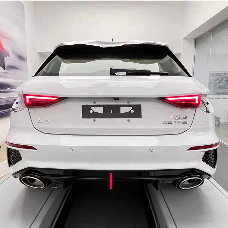 S3 S-Line Haccback Sedan Schwarzer Heckdiffusor Stoßstangenspoiler Auspuff LED-Bremslicht für Audi 2021, Autozubehör bis RS3-Stil