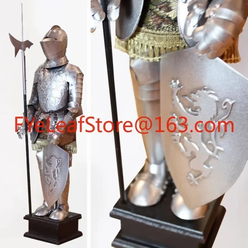 Hot salesEuropean knight armor silver medieval pure handmade soft decoration retro study tabletop ornament