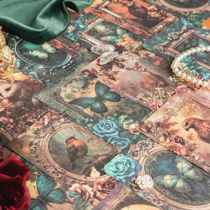 30Sheets Blue Rose Material Paper Fantasy Moonlight Castle Peacock Rococo diy Flower Love Butterfly Scrapbook 177*115MM
