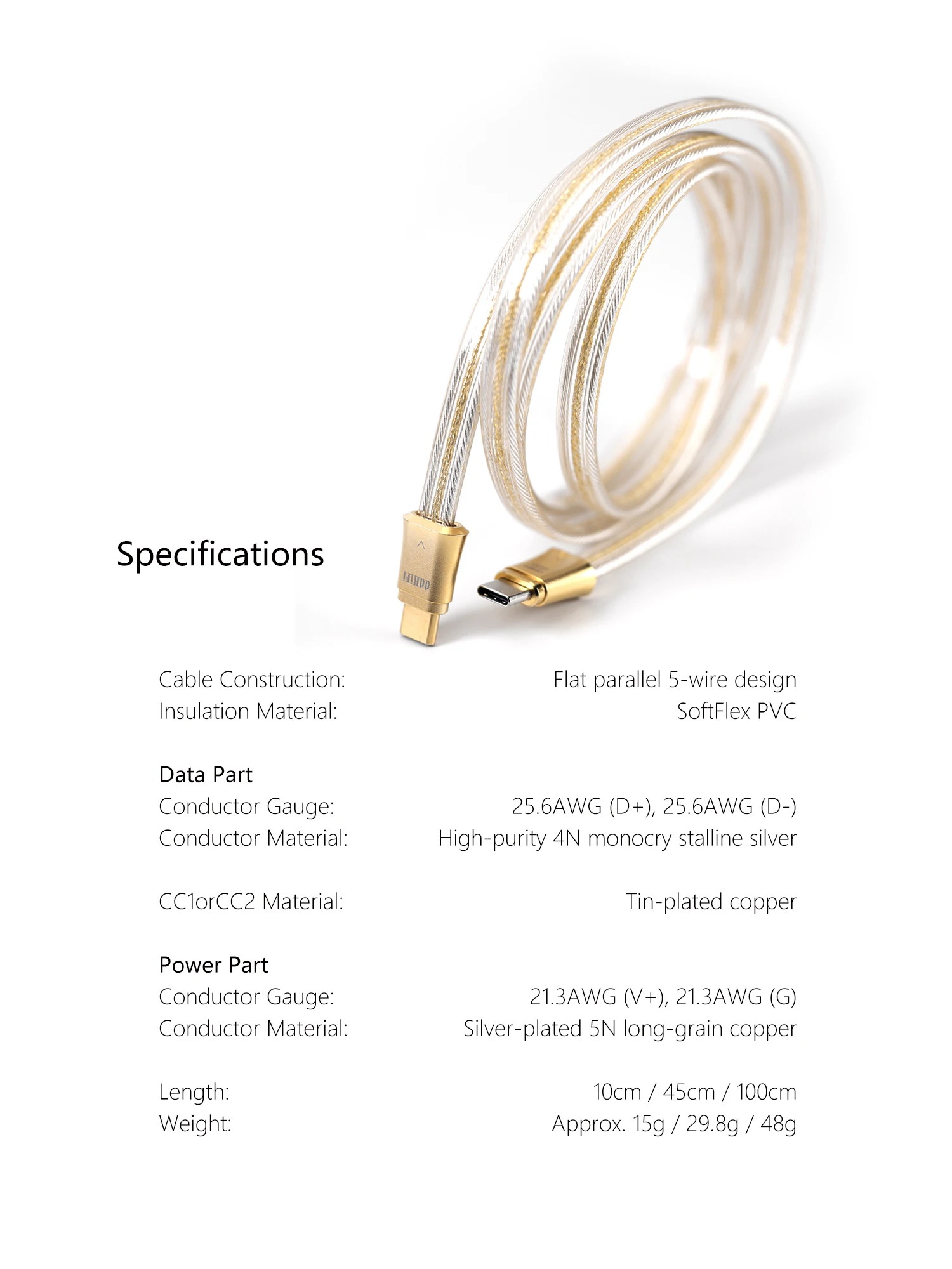 DD ddHiFi TC19CC Gold (Comet Gold) Digitales Signalkabel aus reinem Silber für HiFi DAC AMP, 10 cm/45 cm/100 cm – Detail 7