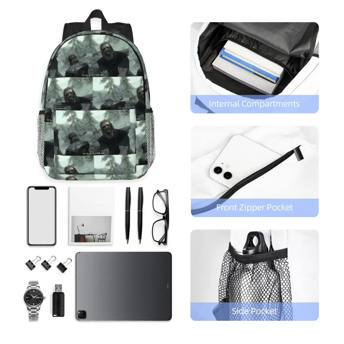 Hey You Youre Finally Awake Skyrim Meme Backpack Student Boys Girls BookBag Men Women School Bag Computer Shoulder Bags