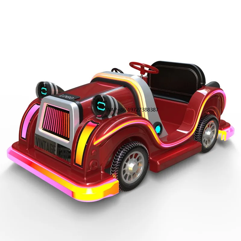 Vintage Electric Bumper Cars Children's Amusement Ride Red/Yellow 360 Degree Rotation Plastic & Glass Outdoor Playground
