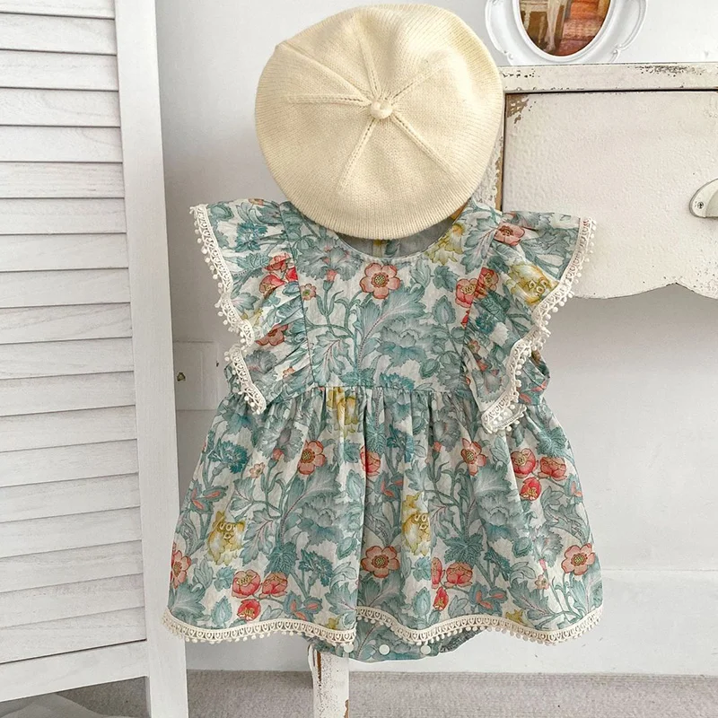 Ropa de verano para niña recién nacida, Pelele de algodón con manga voladora y estampado Floral, 0 a 24 meses, novedad de 2024