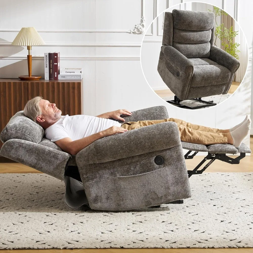 Silla reclinable Power Lift para personas mayores con reposacabezas ajustable, sillón reclinable plano de gran tamaño con masaje y calor
