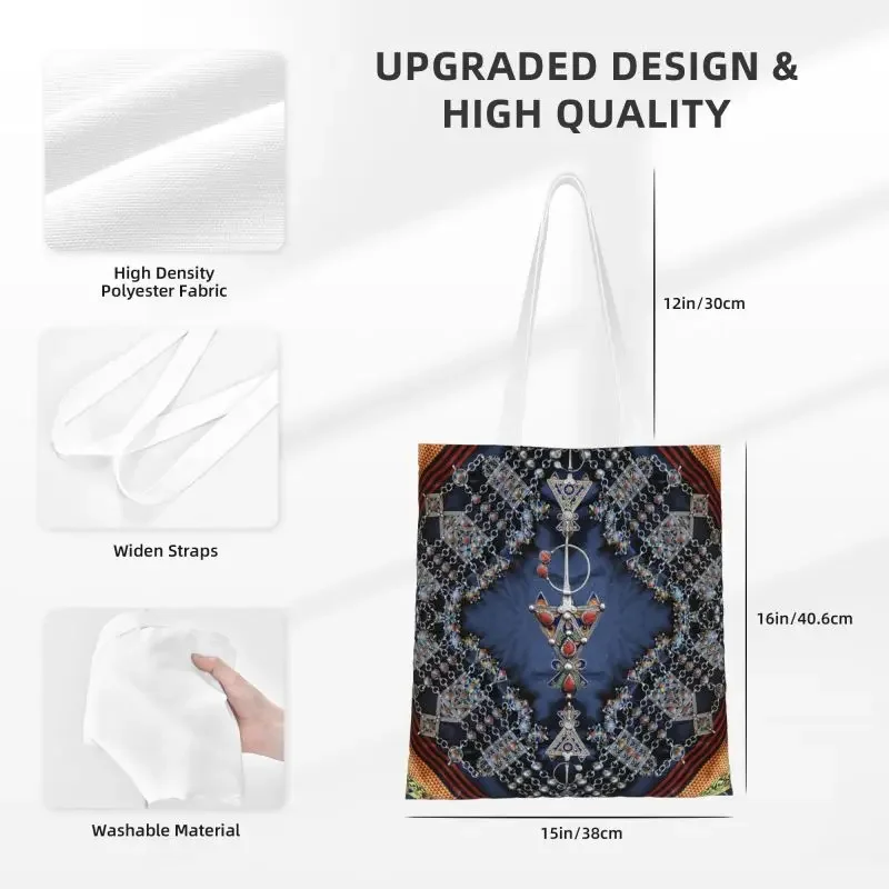 Kawaii Kabyle Jewelery Shopping Tote Bags Reusable Amazigh Algeria Dress Groceries Canvas Shoulder Shopper Bag image 3