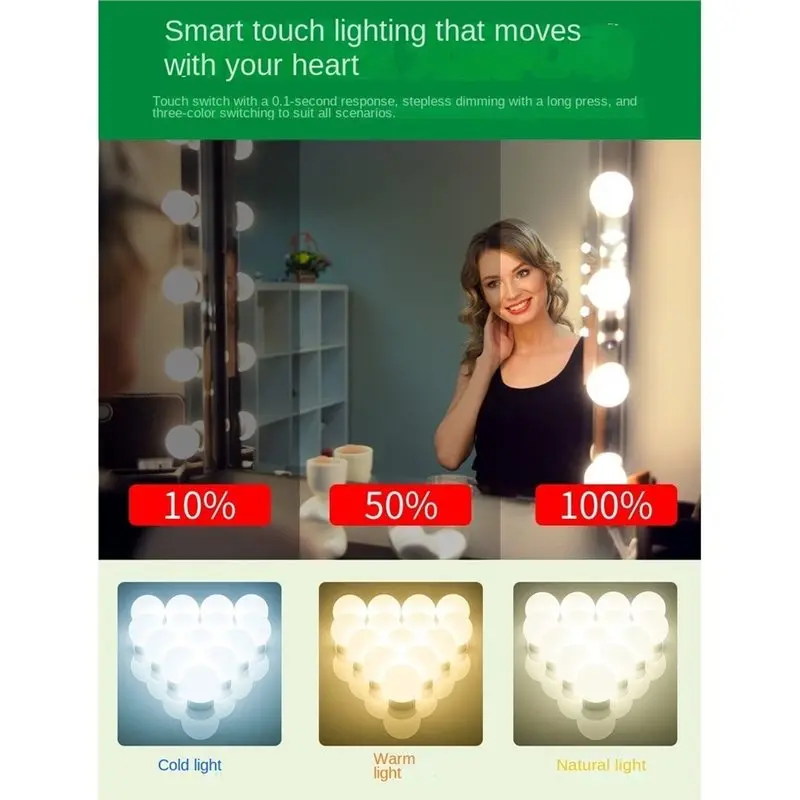 Dressing Table Vanity With Lighted Mirror - USB-wiederaufladbare LED-Schminkleuchte, 10 dimmbare Glühbirnen, einstellbare