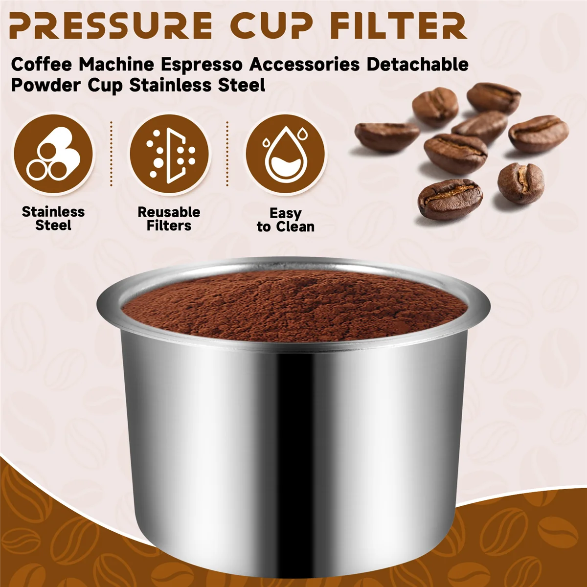 Pressure Cup Filter Coffee Machine Espresso Accessories Detachable Powder Cup Stainless Steel Powder Bowl Basket C