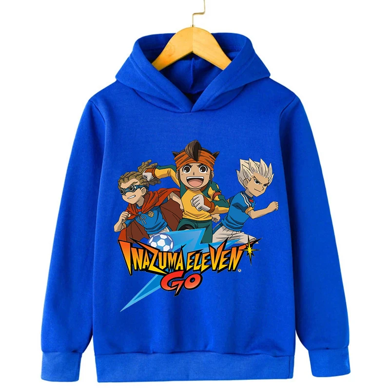 Inazuma Eleven Go Kids Cartoon Printed Hoodies Children Anime Hooded Tops Boys Fashion Clothes Winter Warm Long Sleeve Pullover