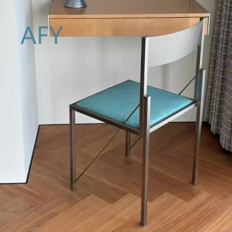 Bauhaus Dining Chair for Stainless Steel Cyber Aesthetic Minimalist Backrest Seat for Living Room Furniture for Modern Home