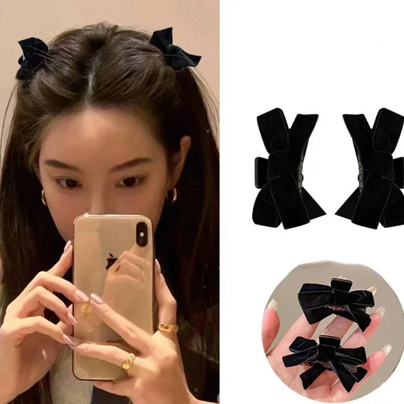 

Korean 2pcs Sweet Black Red Bow Small Hair Claw Clip Princess Velvet Bow Hair Clip Claw Clamp Headwear Girls Women