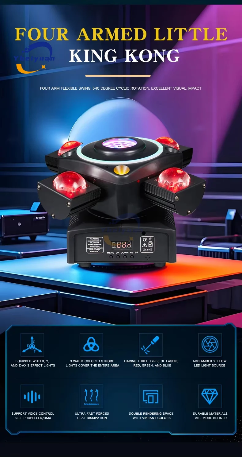 RGBW 4-in-1 90W Farbe Moving Head Licht Vierarmige Bühnenlicht Laserlichteffekt DMX512 DJ Disco Licht Geeignet für Hochzeitsfeier – Detail 7
