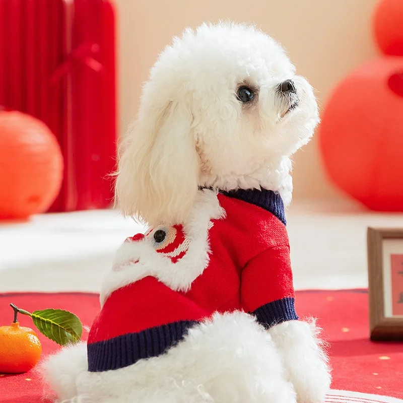 

Fashion Pet Sweater New Year Puppy Clothes Autumn and Winter Teddy Bichon Warm Clothing Dog Two Leg Pullover