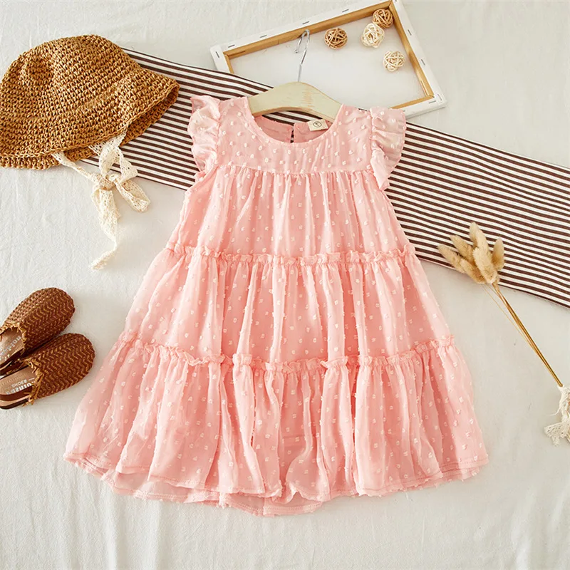 Vestido de chiffon para meninas elegante vestido de princesa 25 verão novo comércio exterior roupas infantis entrega3-8 anos de idade