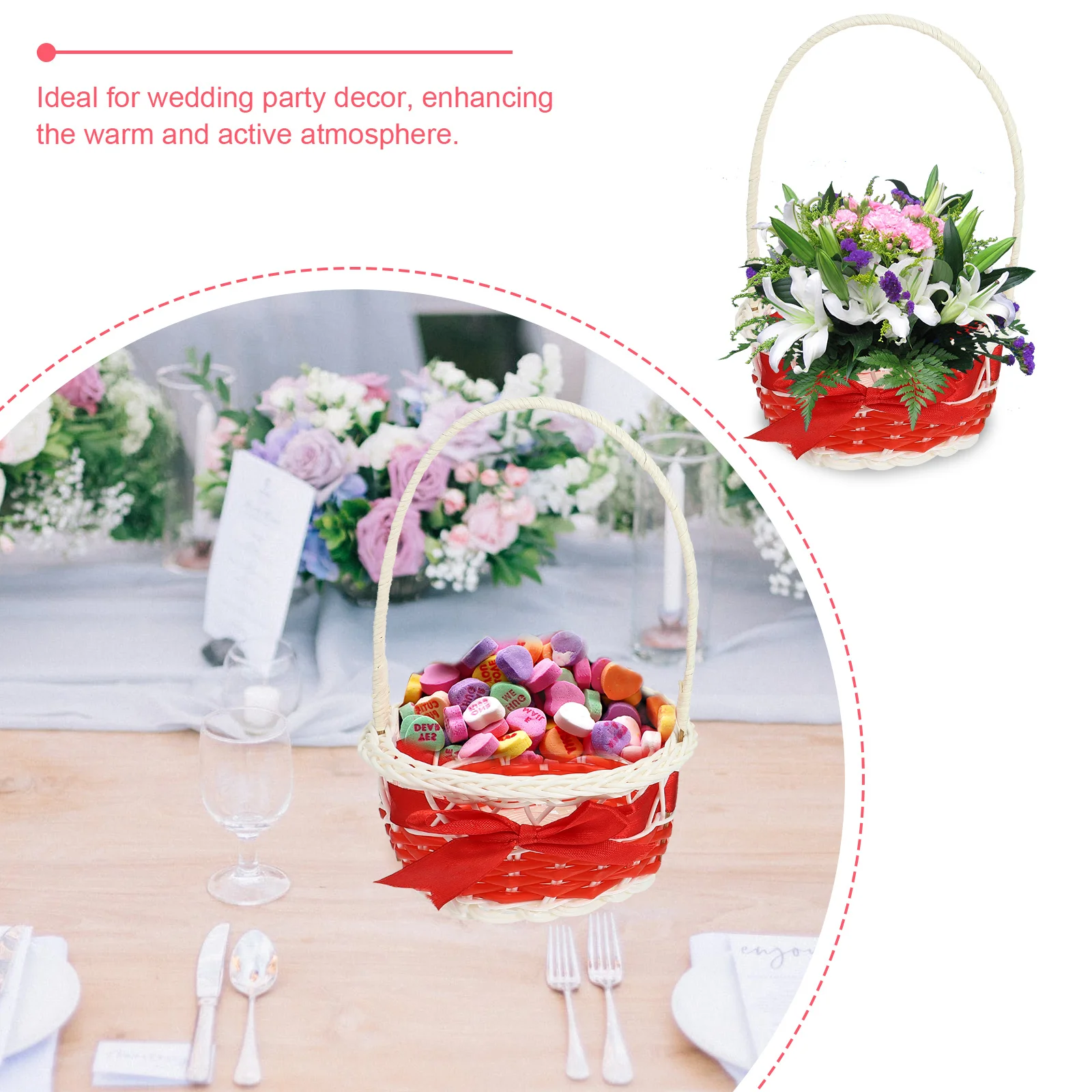 

2pcs Woven Small Handheld Flower For Kids Wedding Party Decorative Storage Sundries Organizing Hand Basket Plastic Rattan