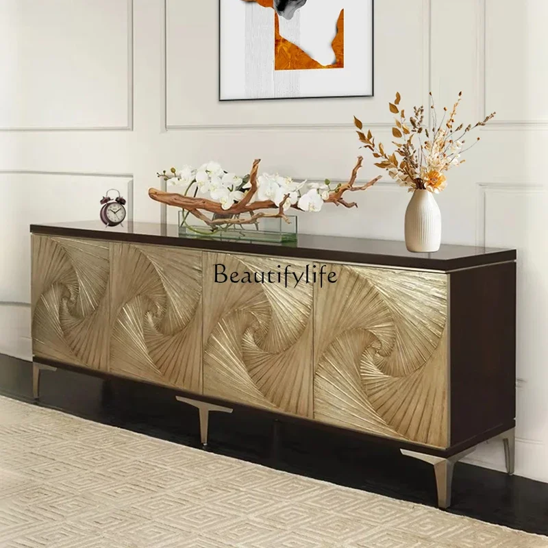 

LXAmerican light luxury solid wood dining side cabinet carved TV storage simple entrance cabinet