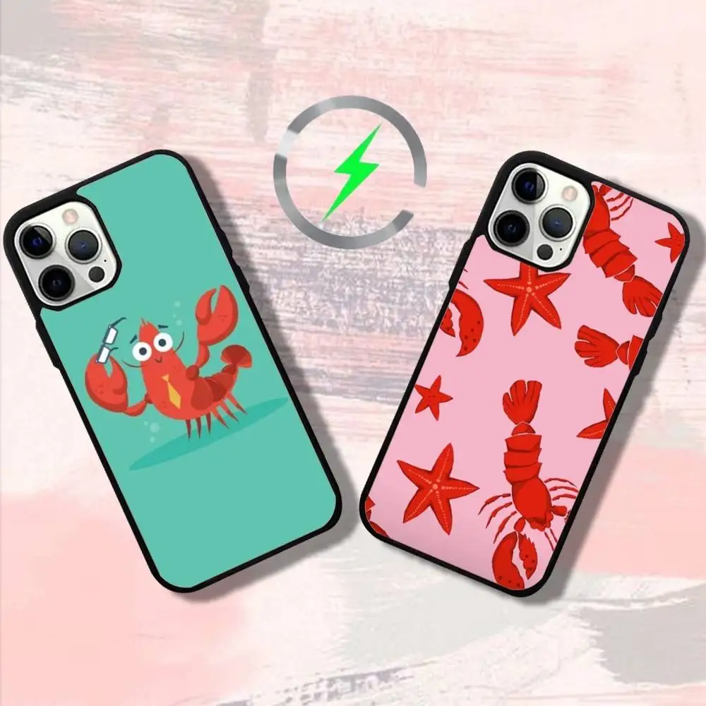 

Cartoon Lobster Phone Case For iPhone 16,15,14,13,12,11,Pro,Max,Plus,Mini,SE4,E Magnetic Magsafe Wireless Charging