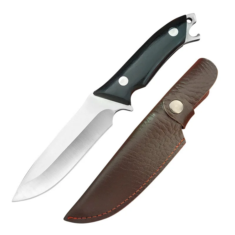 

Y-START 5CR13MOV steel Blade Ebony + copper head Handle Artificial leather sheath scabbard Survival Hunting Knife-NS1618