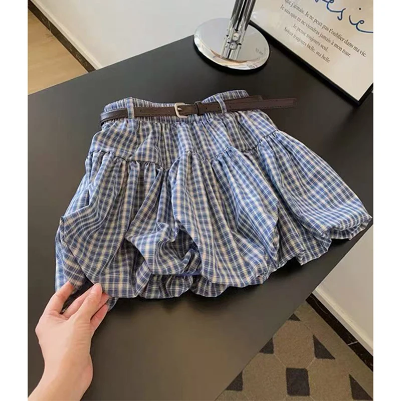 

MEXZT Vintage Plaid Mini Skirt Women Streetwear with Belt Bud Skirts Summer Harajuku Korean High Waist Casual A Line Faldas New