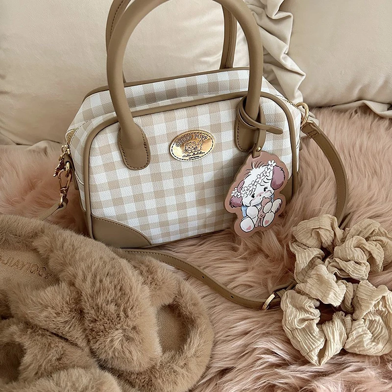 Cute Plaid Tote Anime periferiche Daily pendolarismo Kawaii Crossbody Bag Vintage Girly Critter regali di compleanno a sorpresa di grande capacità