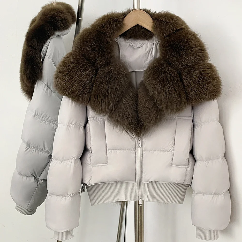 OFTBUY New Winter 90 Duck Down Jacket Women Real Fox Fur Short Warm Puffer Coat Female Fashion Casual Natural Fur Outerwear Lady