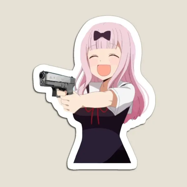 Chika Fujiwara Holds A Gun Anime Girl Wi  Magnet Home Funny Kids Children Colorful Stickers Magnetic Baby  Refrigerator Cute