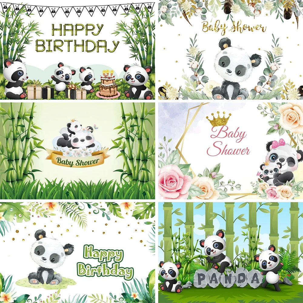 

Panda Birthday Party Bamboo Cartoon Poster custom Baby Newborn Portrait Photo Backgrounds Photography Photocall Photo Studio