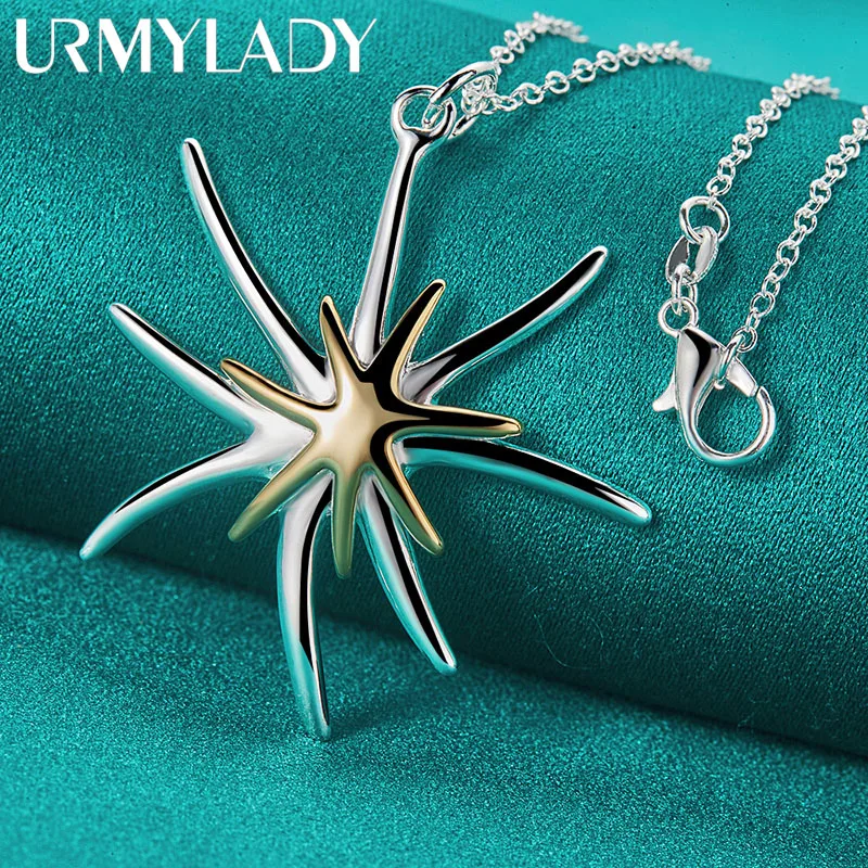 

URMYLADY 925 Sterling Silver Gold Starfish 16/18/20/22/24/26/28/30 Inch Pendant Necklace For Women Wedding Fine Jewelry