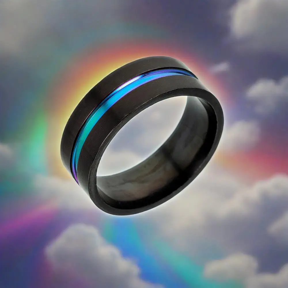 الرجال 8mm الملونة الفاخرة رومانسية زوجين خواتم الزفاف الفرقة مثلي الجنس مثليه فخر المجوهرات