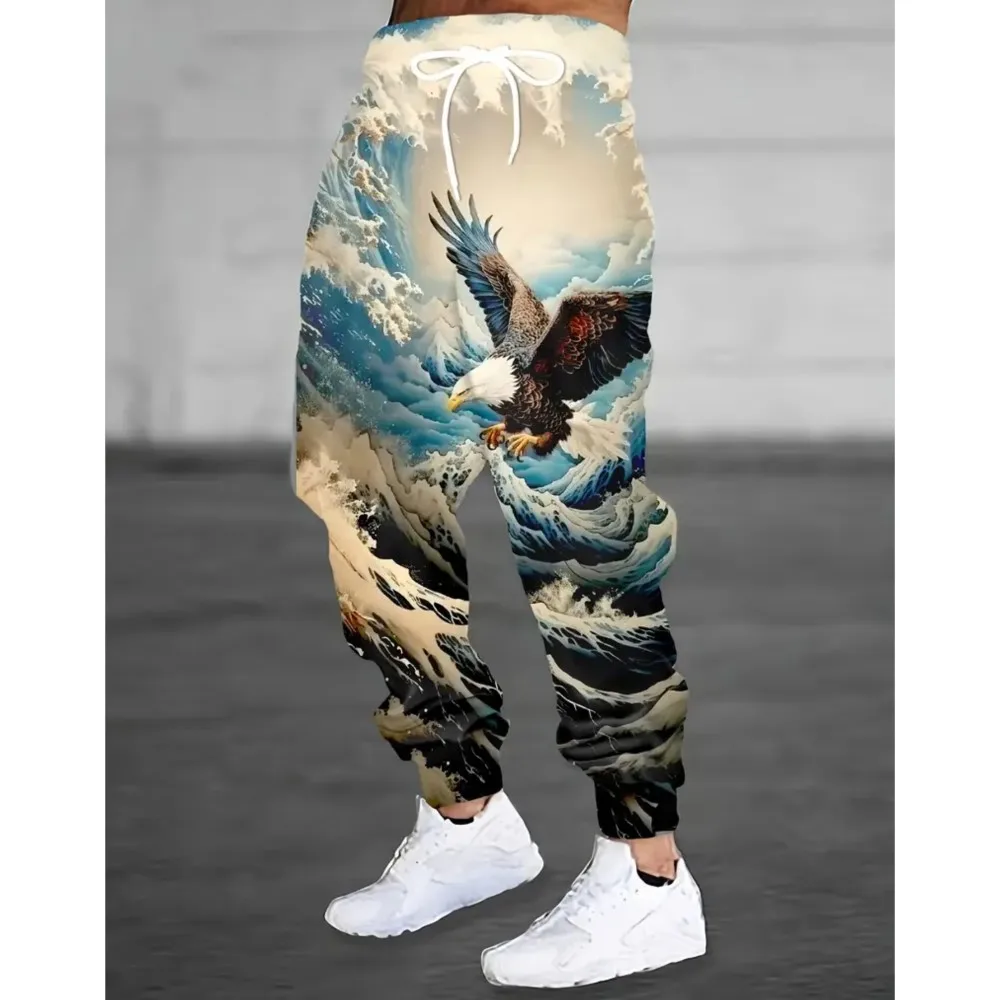 

1 men's casual abstract graffiti printed jogging pants 100% polyester knit fabric men's zip-up and pocket drawstring sweatpants