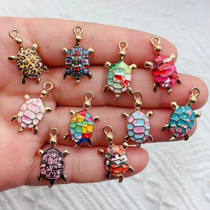 10pcs Enamel Sea Turtle Charm for Jewelry Making Supplies Bulk Animal Cute Necklace Pendant Phone Earring Charms Diy Accessories