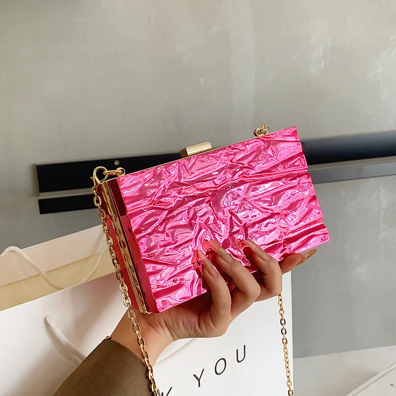 Unique Ice Crack Acrylic Box Bags Female 2022 Laser Women Pvc Chain Handbags And Purses Party Evening Shoulder Crossbody Bags