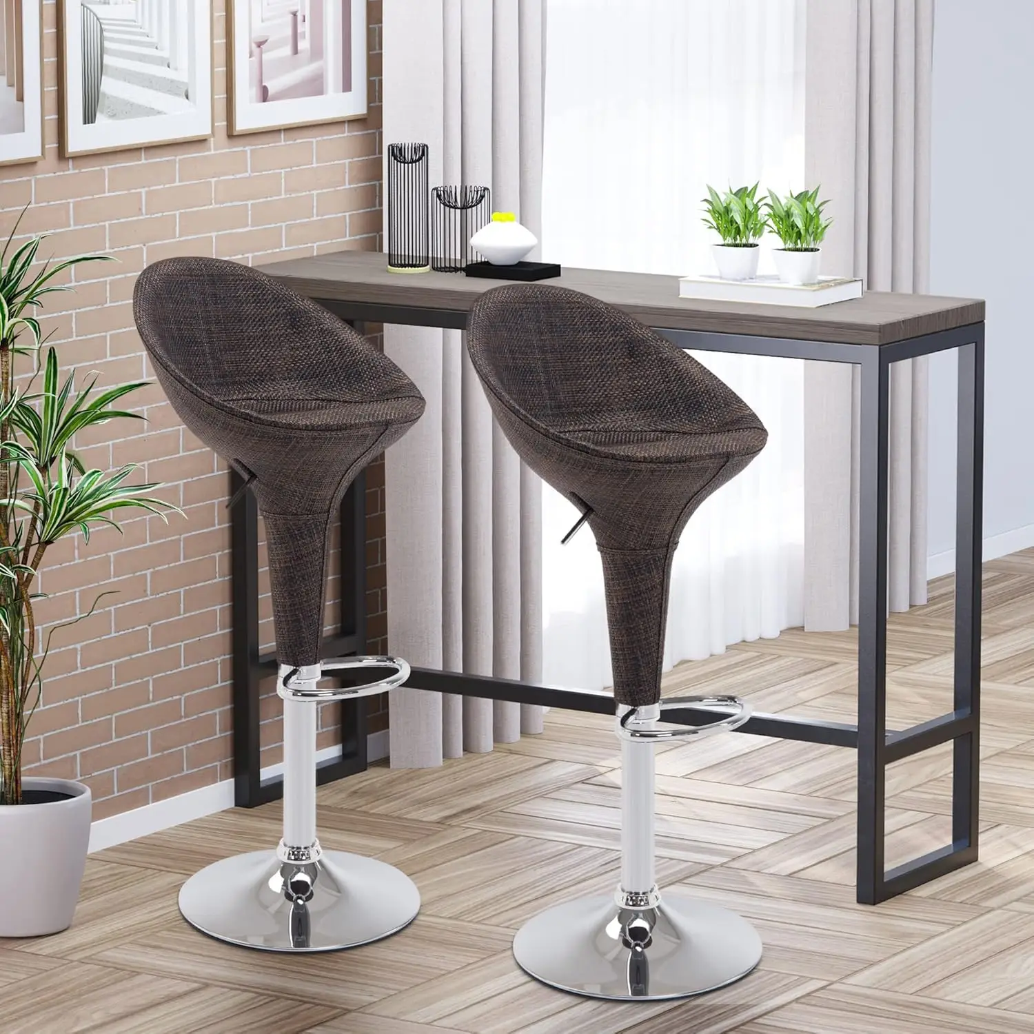 

Adjustable Bar Stools Set of 2, Rattan Bar Height Barstools with Swivel for Pub Counter Kitchen