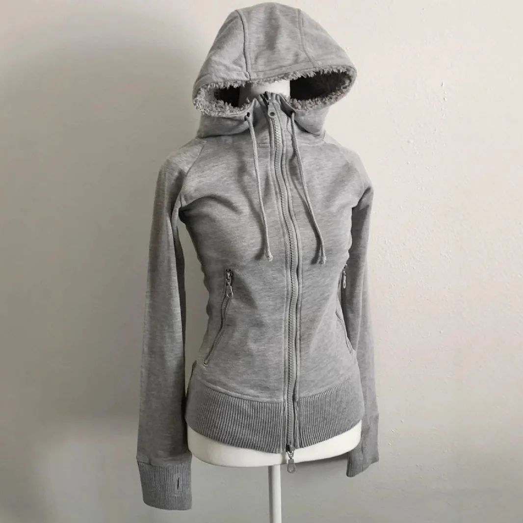 Y2k Retro Wool Double Zip Up Hoodie Sweatshirt Cardigan for Women Spring Autumn Women's Slim Waist Closure Hoodies Jacket Coat