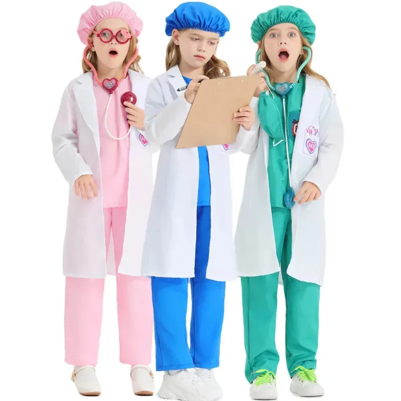 Umorden Child Kids Surgeon Doctor Costume Uniform Scrub Suit Coat for Boys Girls 3 Color Role Play Medical Kit