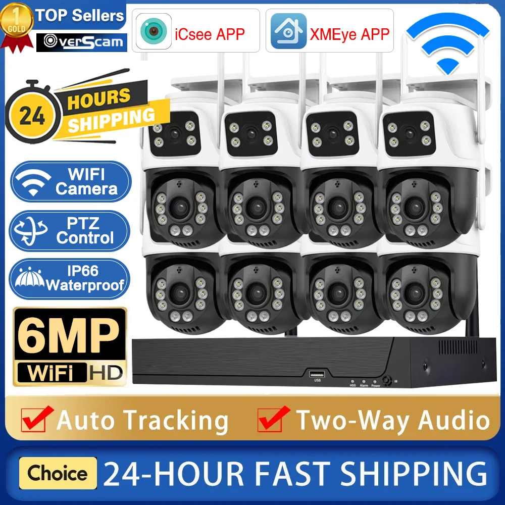 8CH Mini Wifi NVR HD 6MP Dual Lens PTZ WIFI IP Home Security Camera System Video H.265 CCTV Waterproof Wireless Surveillance Kit