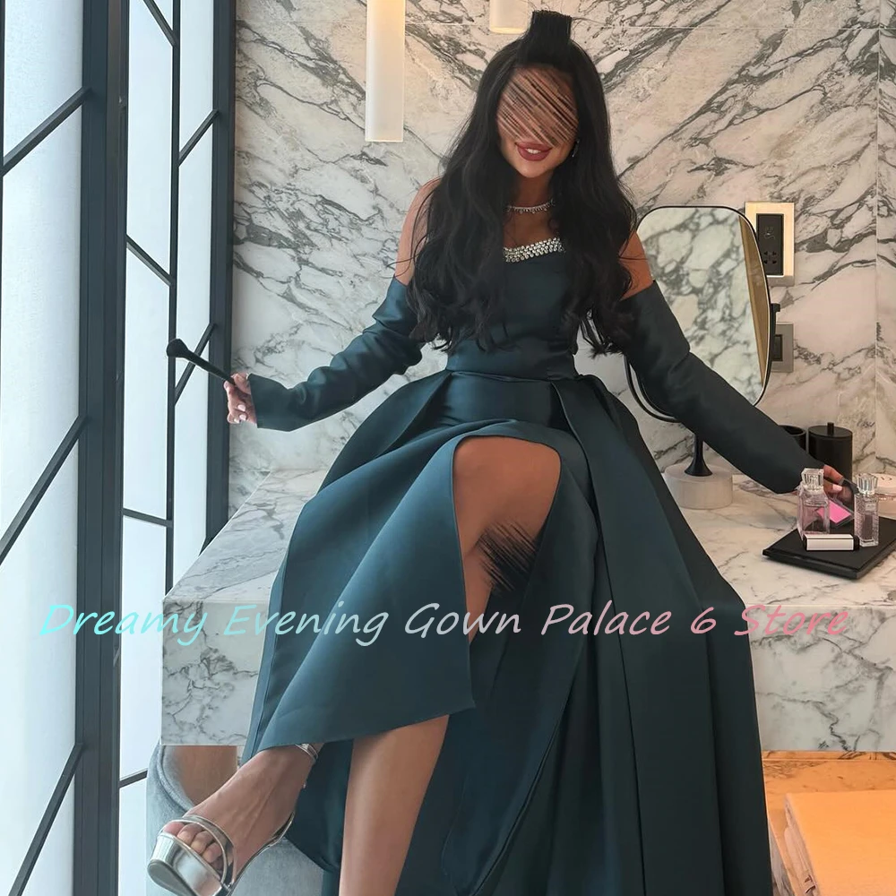 CustomizedTemperament Satin A-Line Evening Dress Crystal High Quality Floor Length Detachable Sleeve Sweetheart vestidos de fies image 4