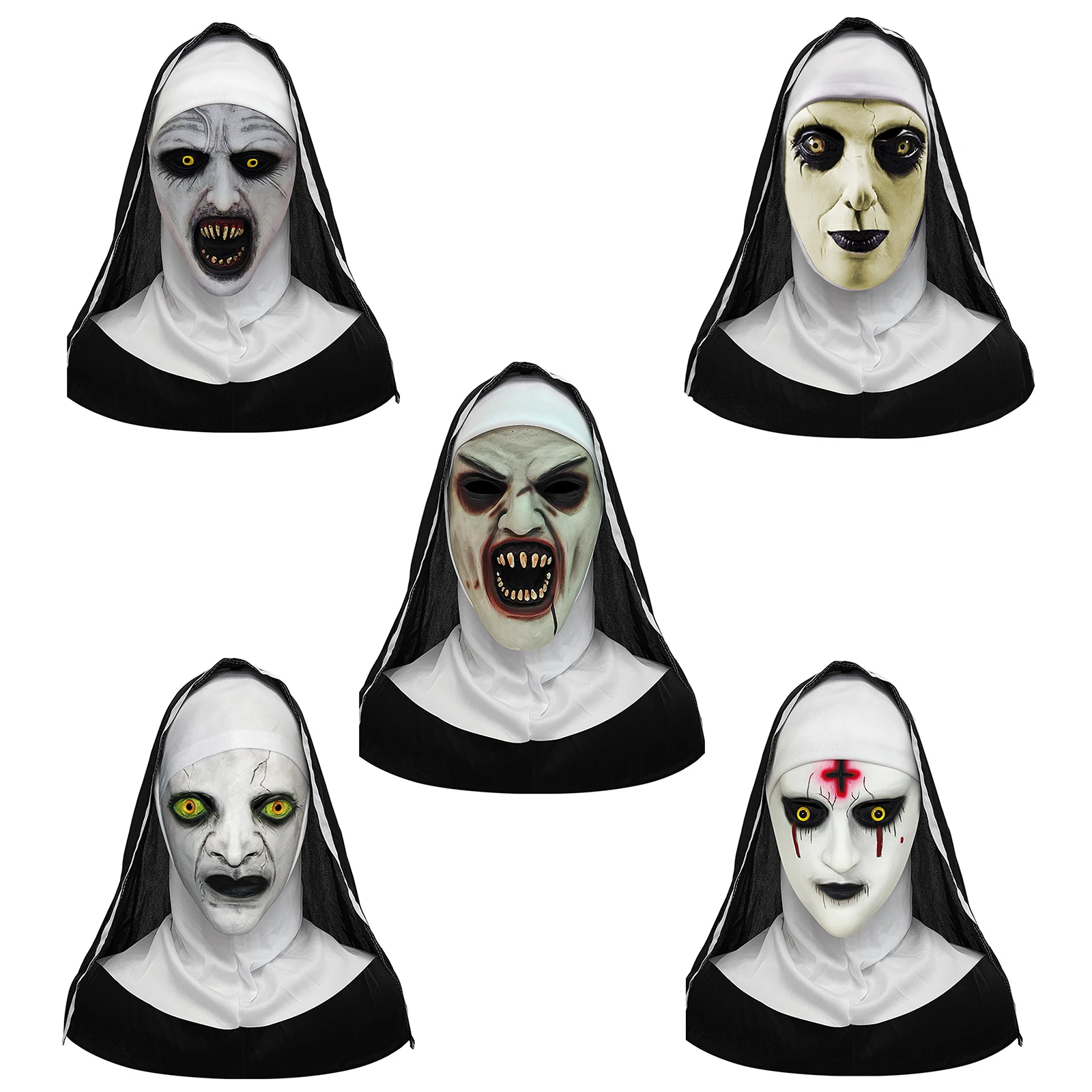 Adults Halloween Scary Nun Mask Full Head Mask Horror Cosplay Costume Accessory Theme Party Prank Props 3