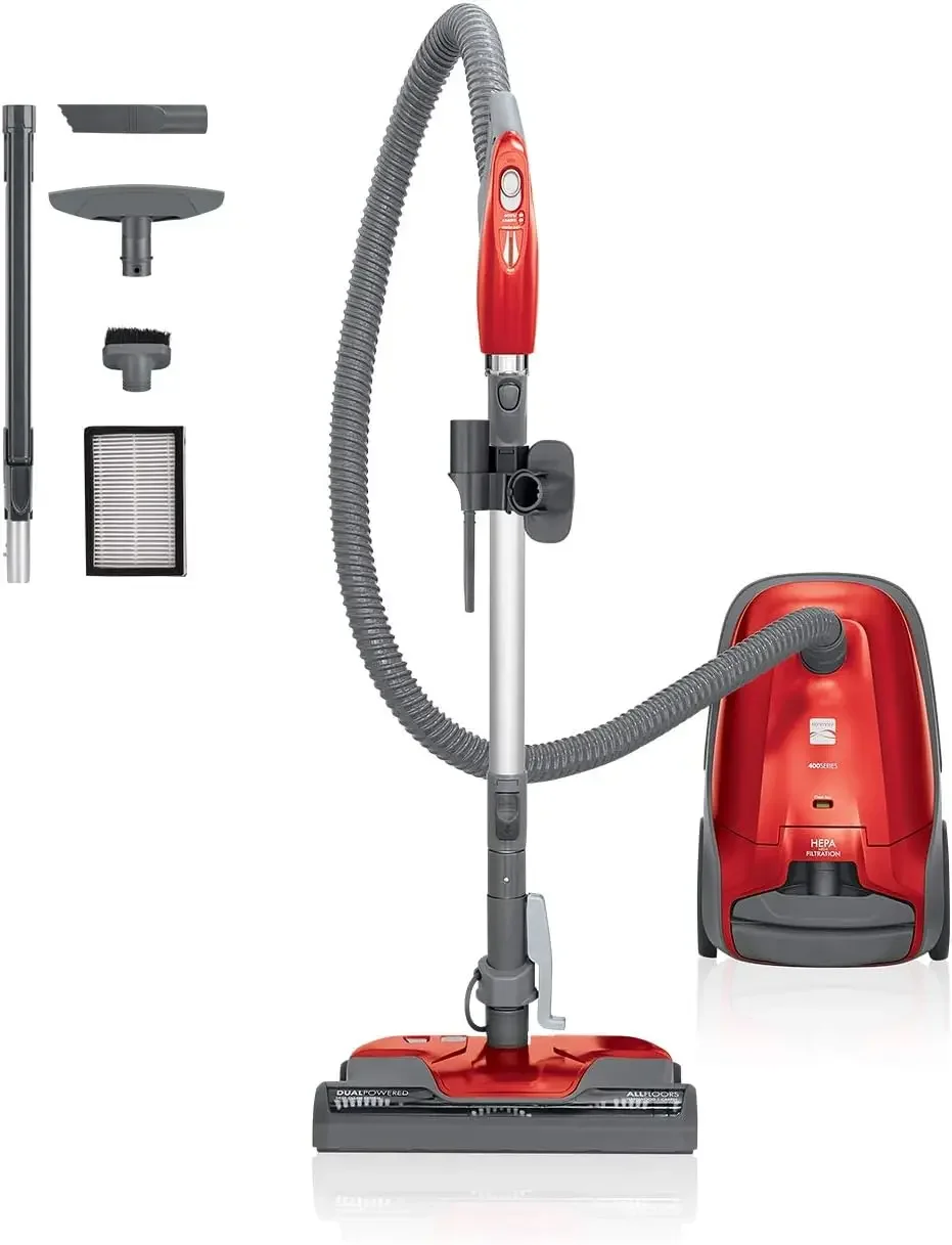 

400 Series Lightweight Bagged Canister Vacuum Cleaner with Extended Telescoping Wand,2 Motors, Retractable Cord