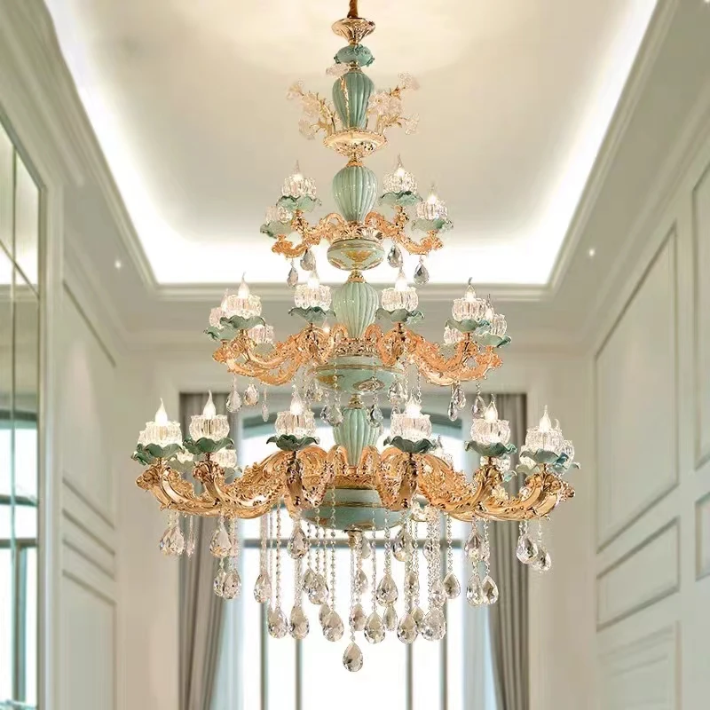 

French Crystal Chandeliers Modern European Style Living Room Lamp Creative Ceramic Bedroom Lamps Simple Garden Bedroom Lights
