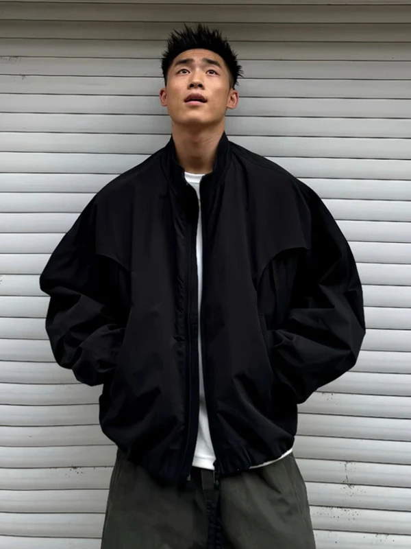 Loose Fit Men's Jacket Windbreaker Coat with Blade Sleeve Stand Collar American Style Polyester Nylon Composite Fiber Youth Wear