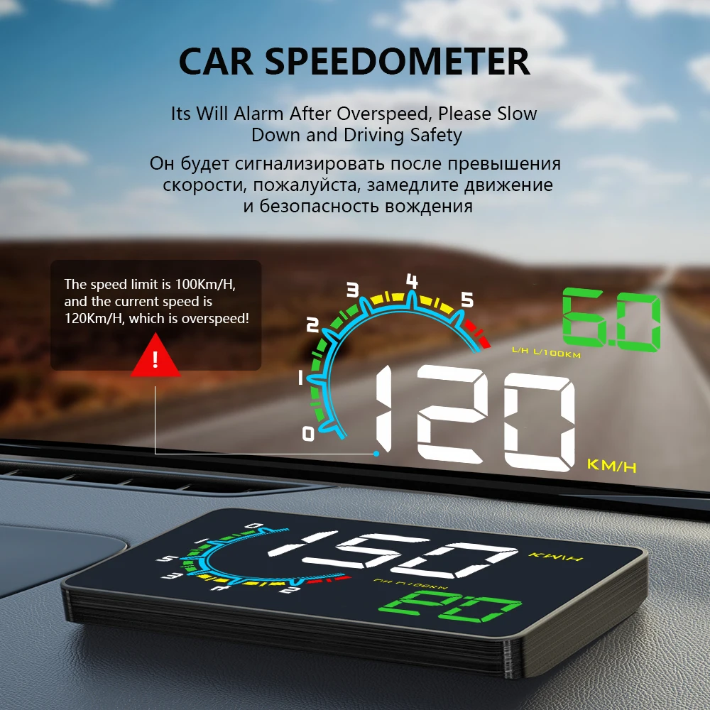 ZQKJ D3000 EOBD OBD2 Car Head Up Display Windshield Projector Alarm Digital Speedometer Auto Electronics Accessories LCD HUD