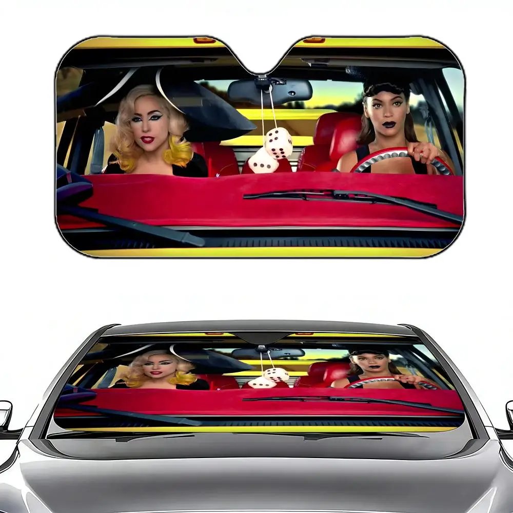 Parasol Retráctil para Auto B-Beyonce y Lady Gaga, Protector Solar para Parabrisas, Cubierta para Ventana con Protección UV