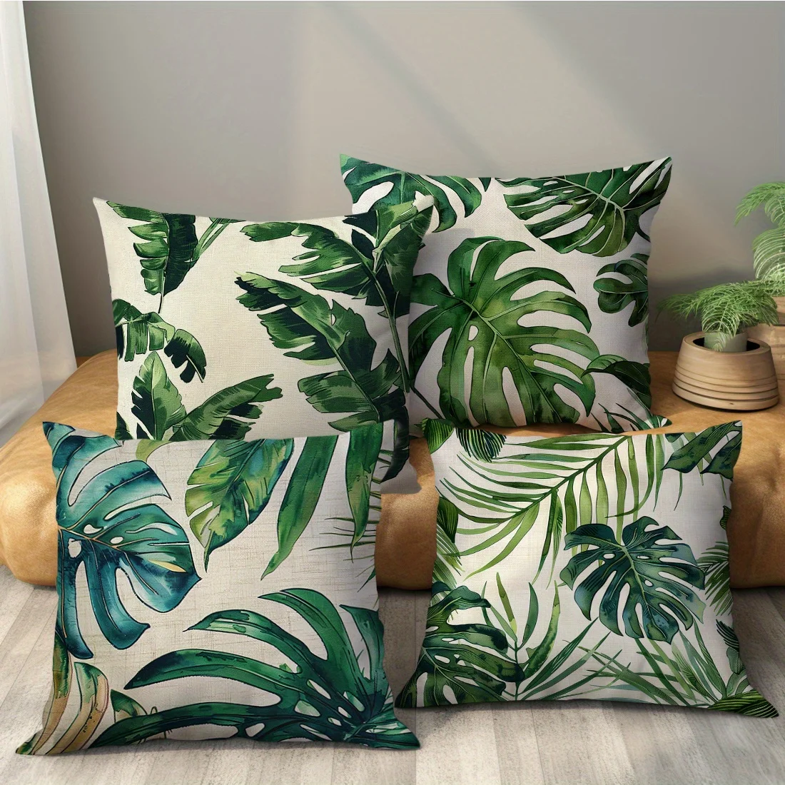 4 fundas  almohada de una sola cara con hoja  plátano de 45*45 cm, decoración l hogar, decoración  almohadas para sala