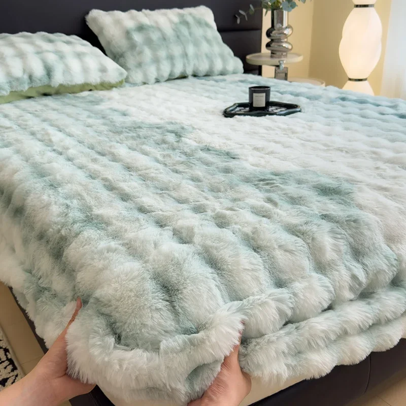 thickened rabbit plush mattress single piece winter warm plush sheet cover all-inclusive mattress protective cover