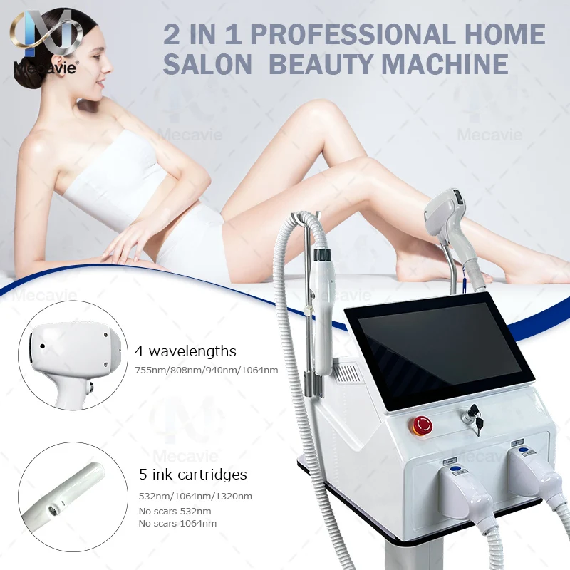 

2026 2 в 1 Сопрано Титан Ice Platinum Диод 755 808 940 1064 нм 4 длины волны 4000 Вт Лазерная эпиляция Безболезненная машина