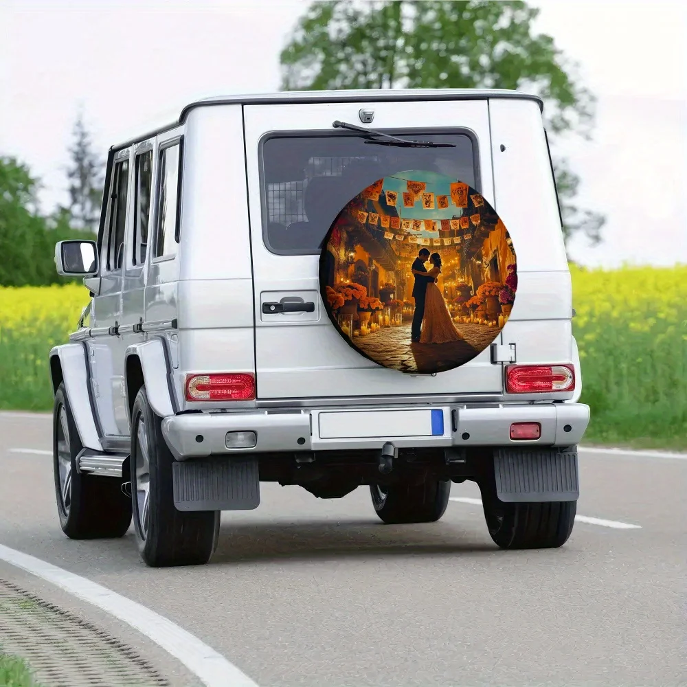 1pc 2D Flat Printing Day Of The Dead Photography Tire Covers Romantic Dance Durable 100% Polyester Fabric Without Electricity Ne