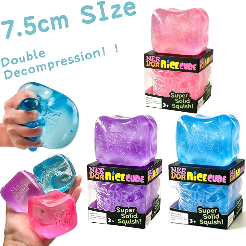 Needoh Nice Cube Sparkle Jelly Berg Gigante Sensorial 7.5cm Seguro Colorido de Recuperação Lenta para Alívio da Ansiedade e Autismo para Adultos Presente